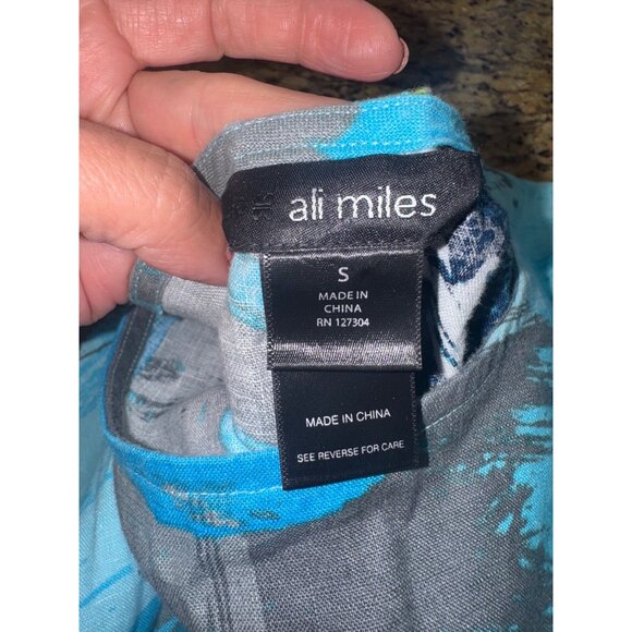 Ali Miles Womens Abstract Print Linen Top Button Back Sleeve Sustainable Artsy S - Picture 7 of 11